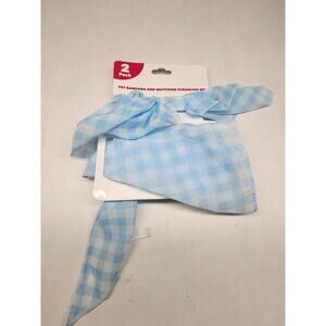 2 Pack Pet Bandana And Matching Scrunchie Set Light Blue Checkered